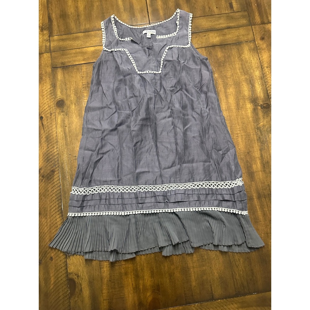 Cecico Womens Gray‎ Cotton Sleeveless Crochet Trim Pleated Hem Shift Dress S